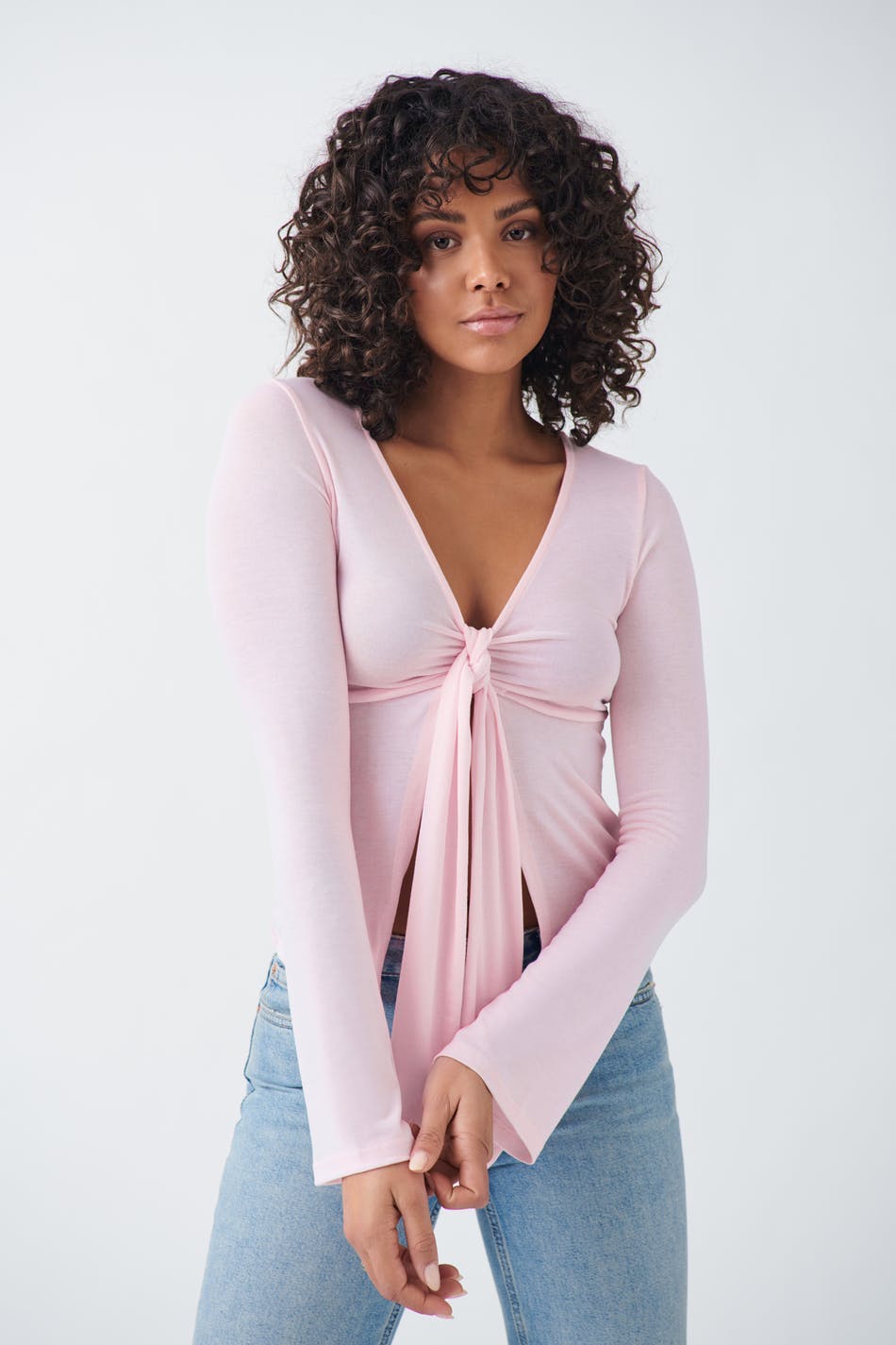 Tie front long sleeve top
