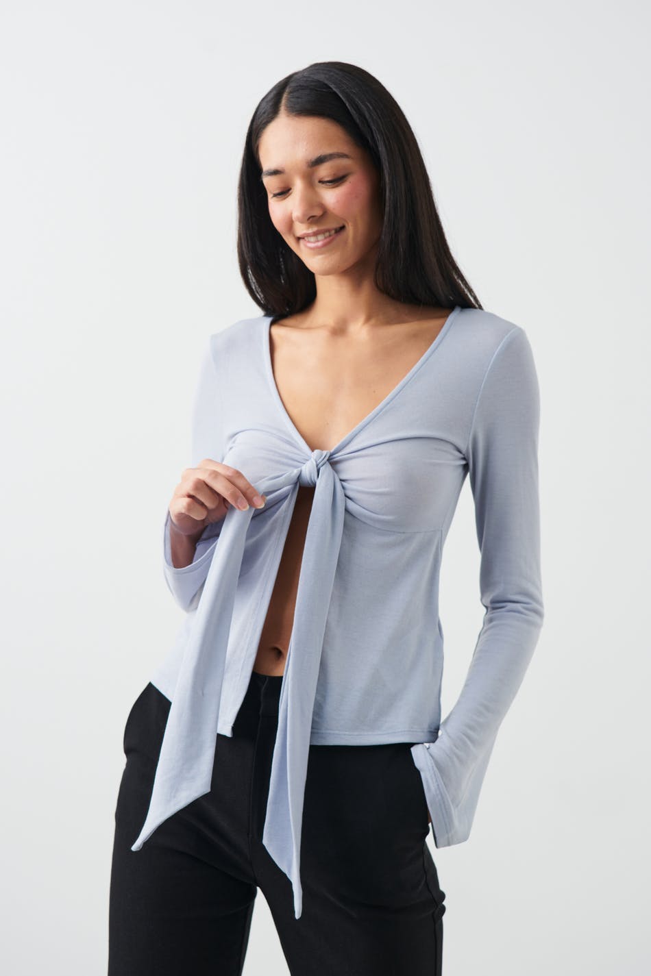 Tie front long sleeve top