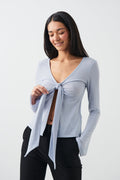 Tie front long sleeve top