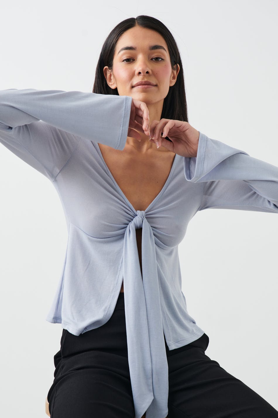 Tie front long sleeve top
