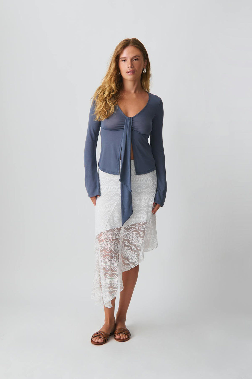Tie front long sleeve top