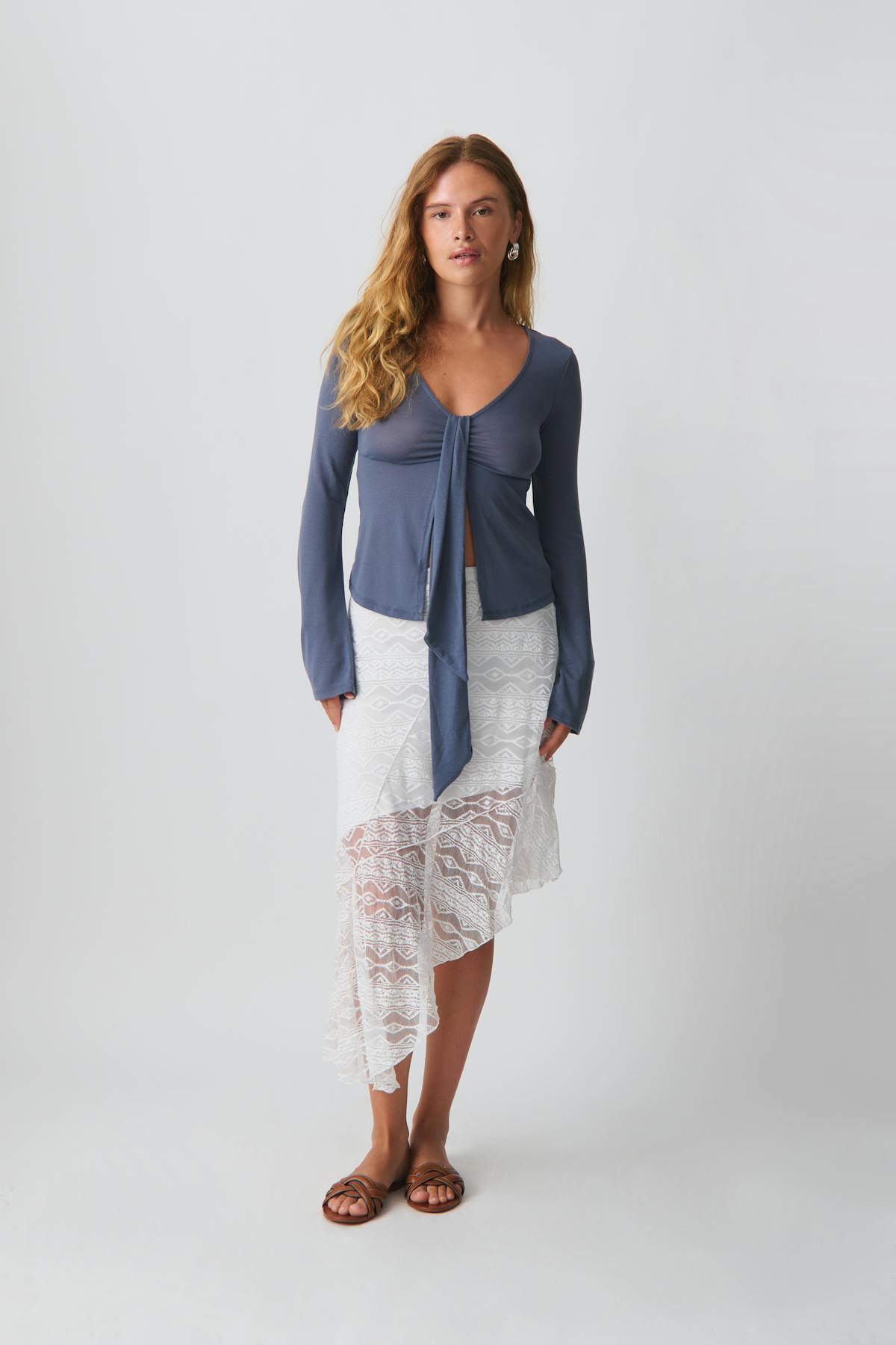 Tie front long sleeve top