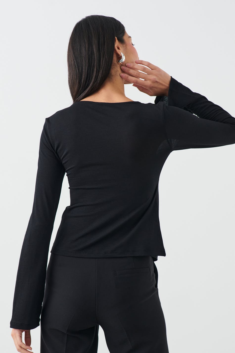 Tie front long sleeve top