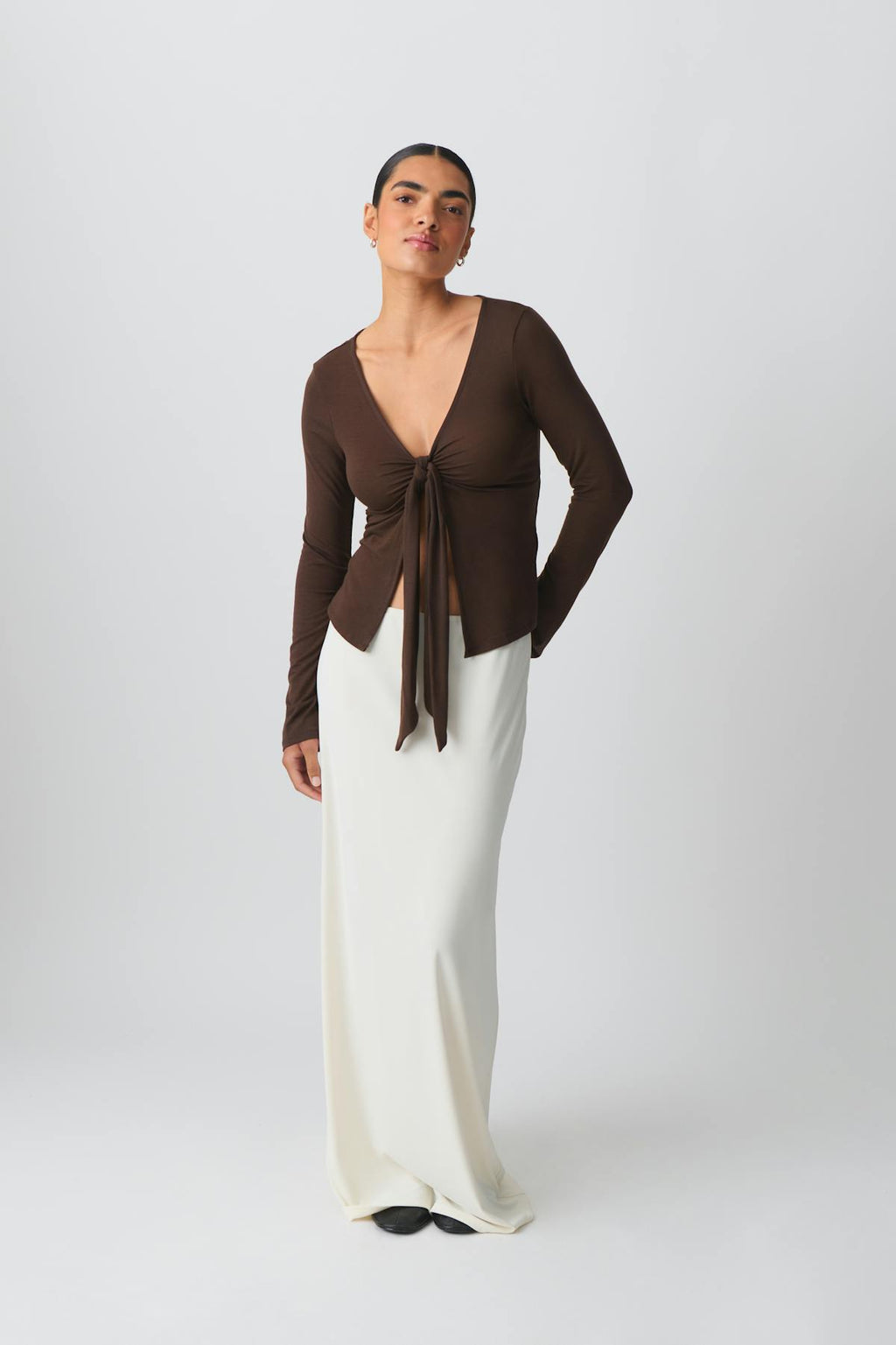 Tie front long sleeve top