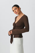Tie front long sleeve top