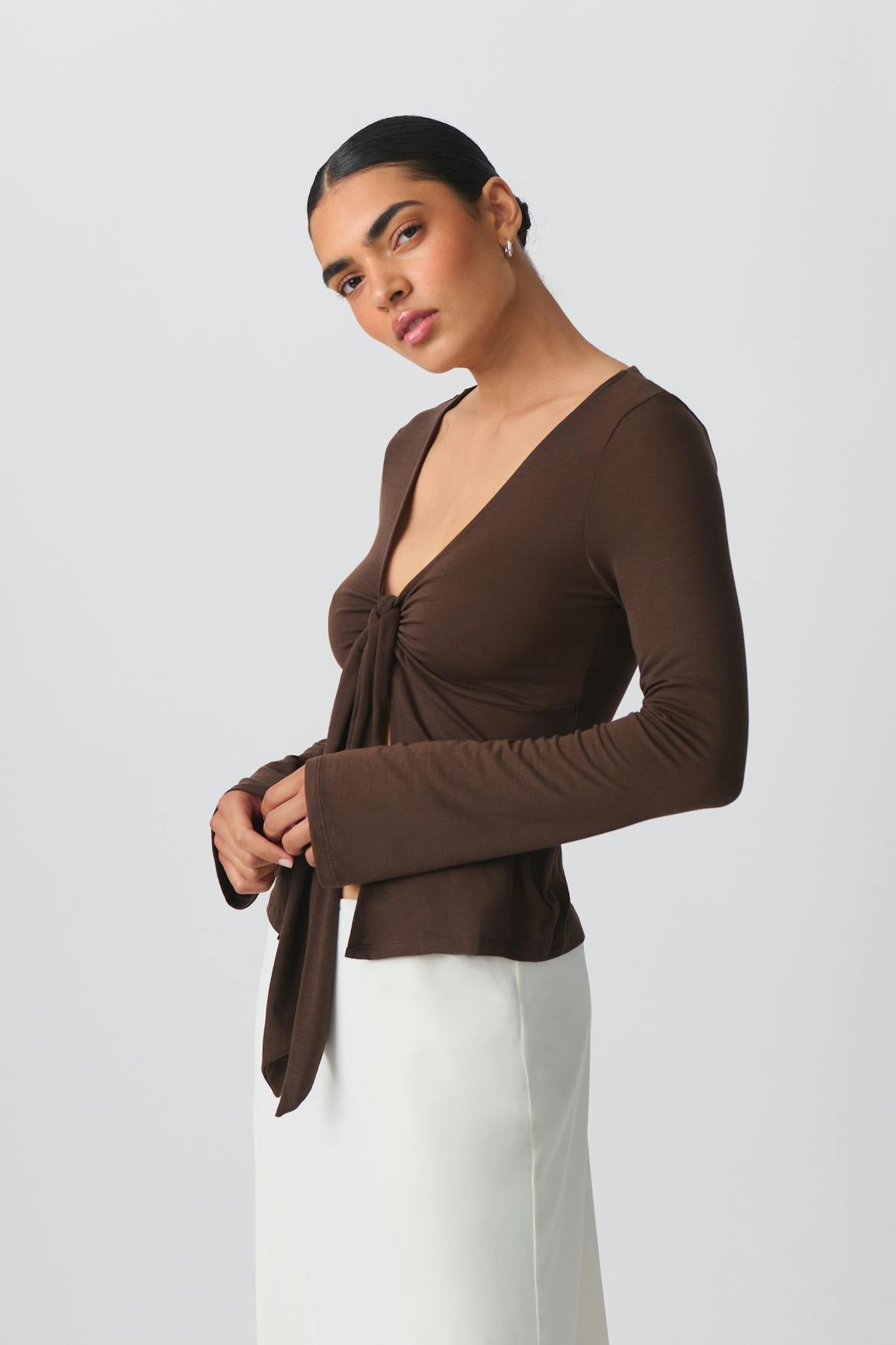 Tie front long sleeve top