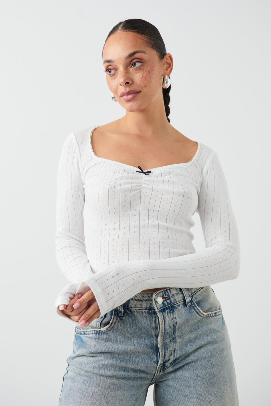 Pointelle bow top