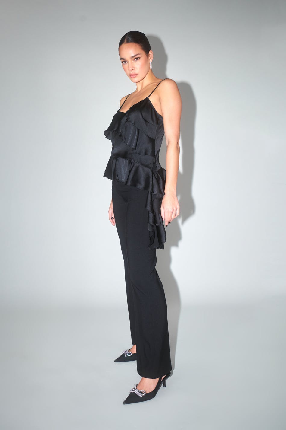 Frill satin singlet