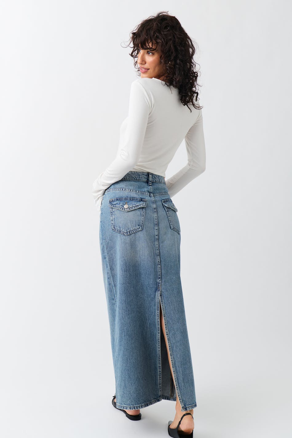 Y2k long denim skirt