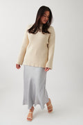Satin midi drawstring skirt