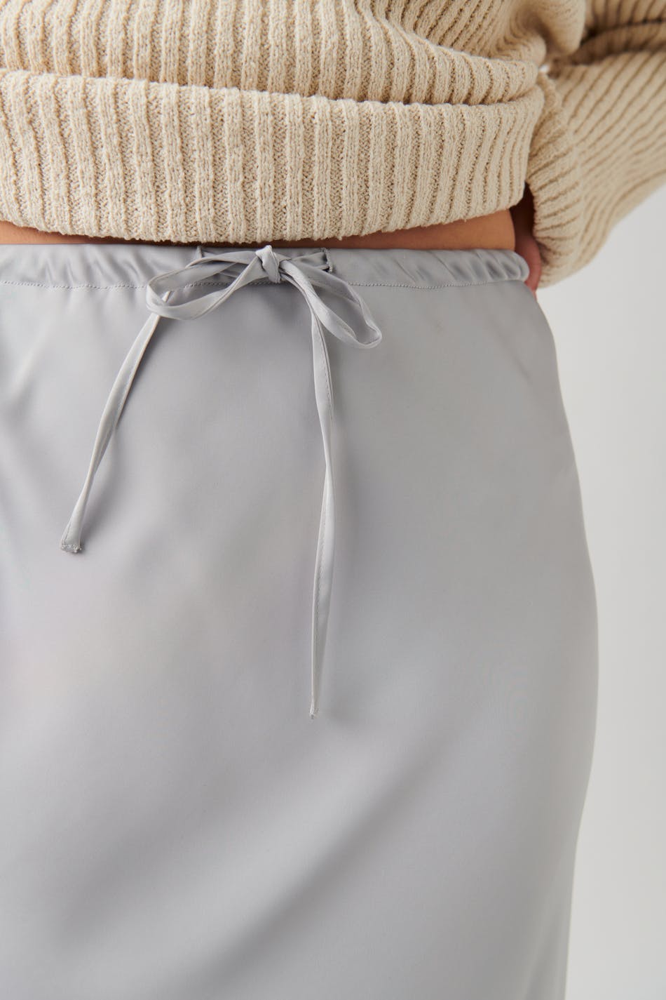 Satin midi drawstring skirt