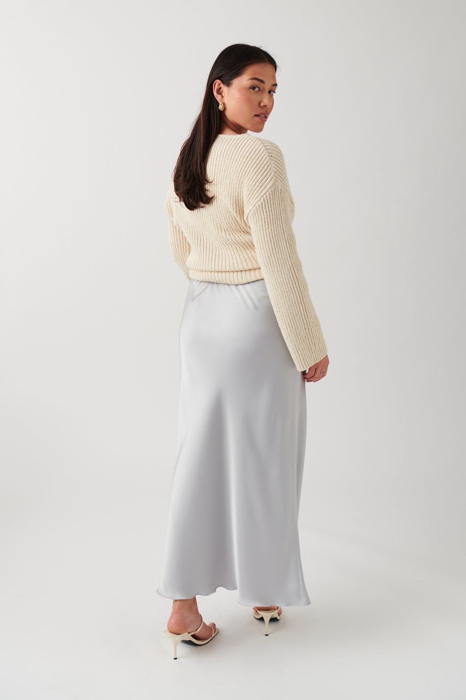 Satin midi drawstring skirt