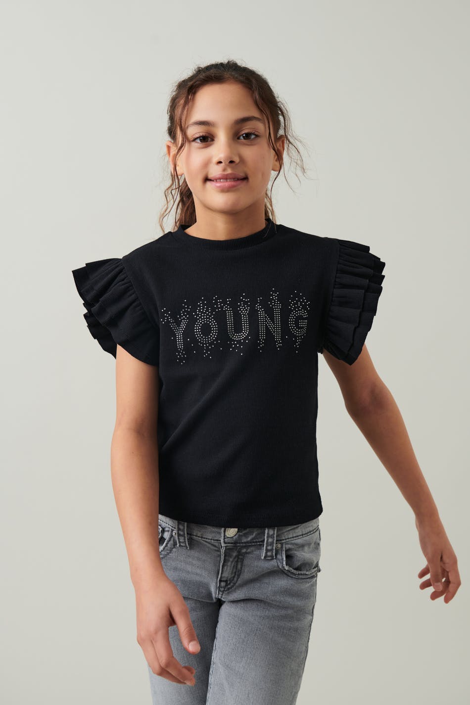 Y rhinestone frill top