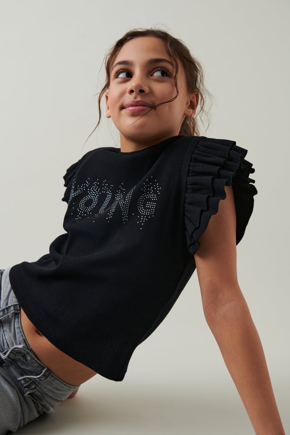 Y rhinestone frill top