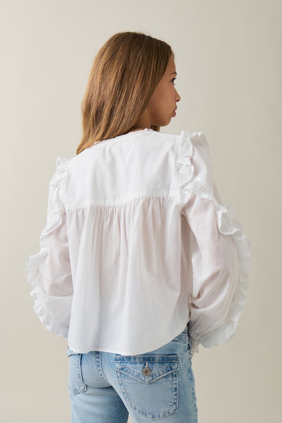 Y buttoned frill blouse