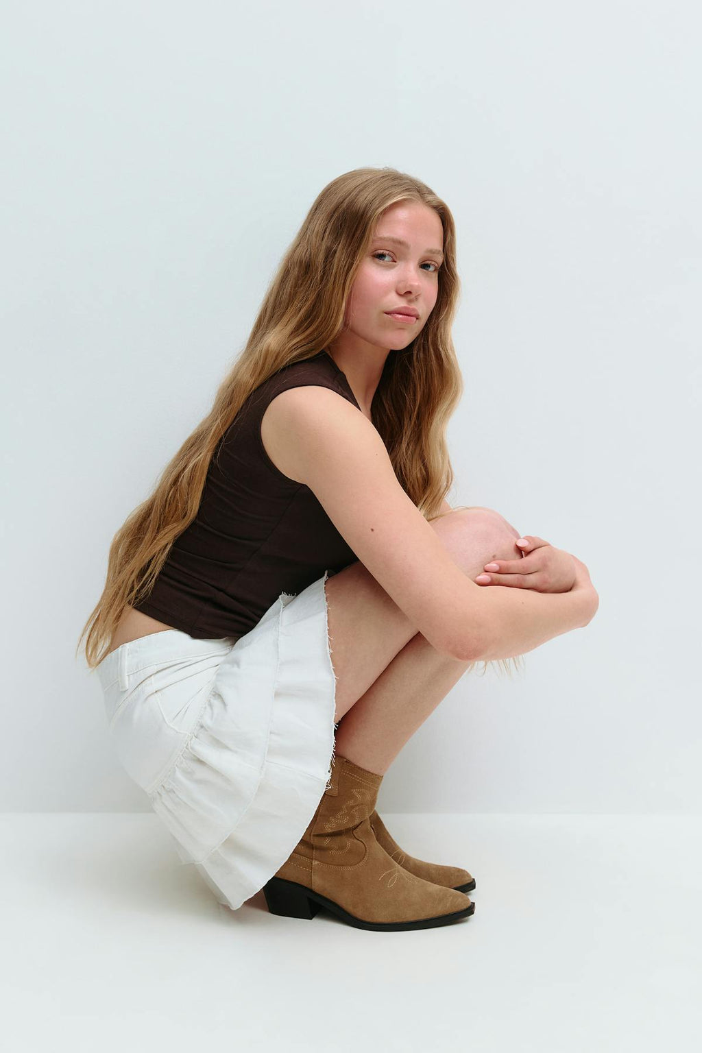 Y denim frill skirt