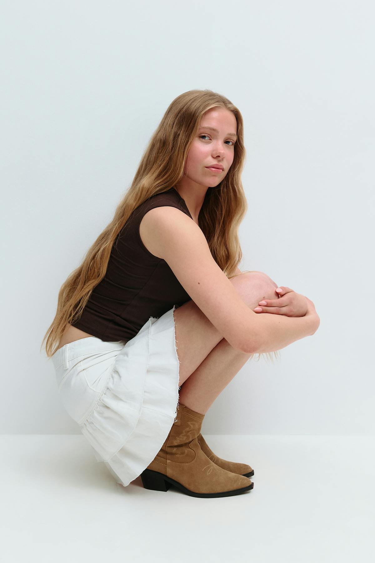Y denim frill skirt