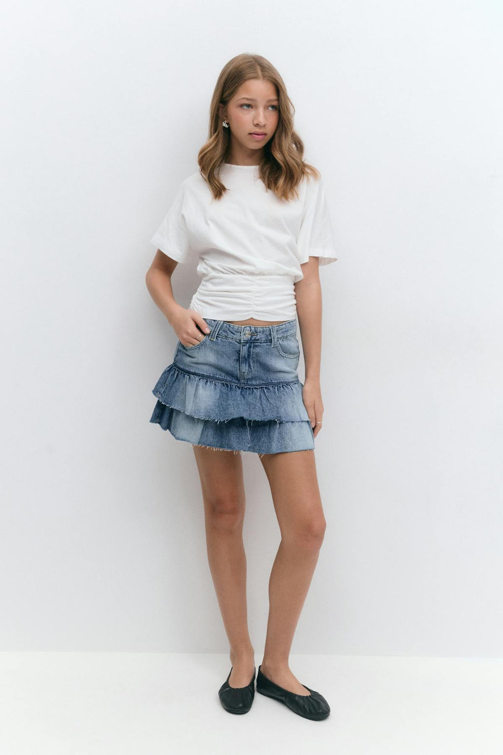 Y denim frill skirt