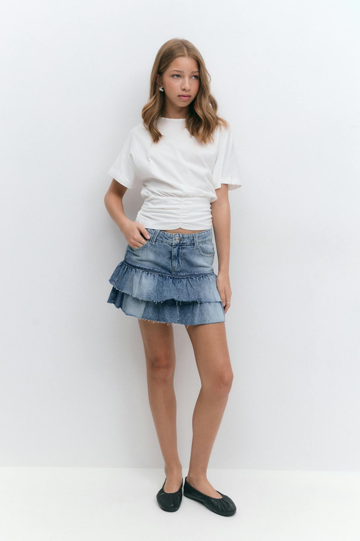 Y denim frill skirt