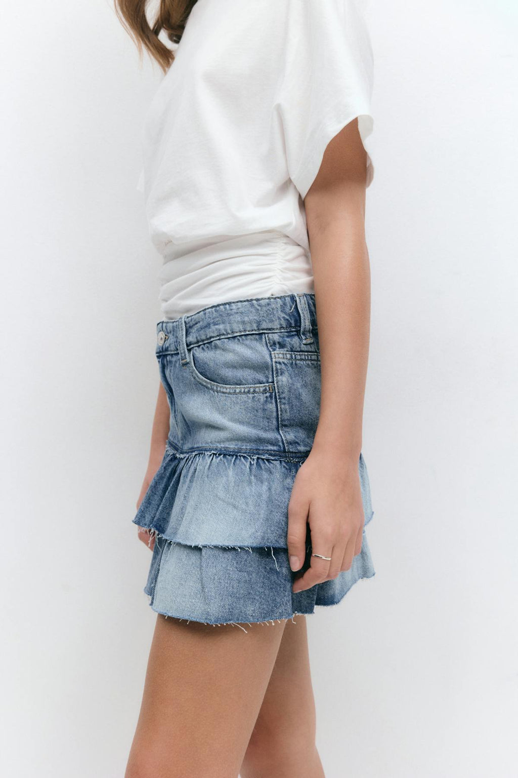 Y denim frill skirt