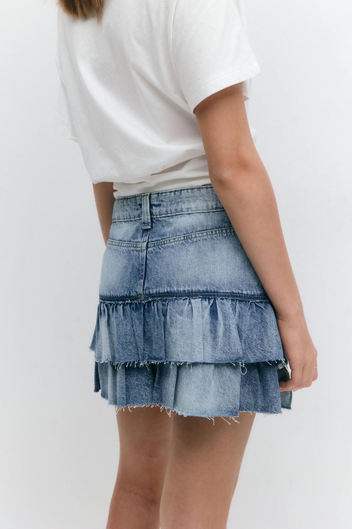 Y denim frill skirt
