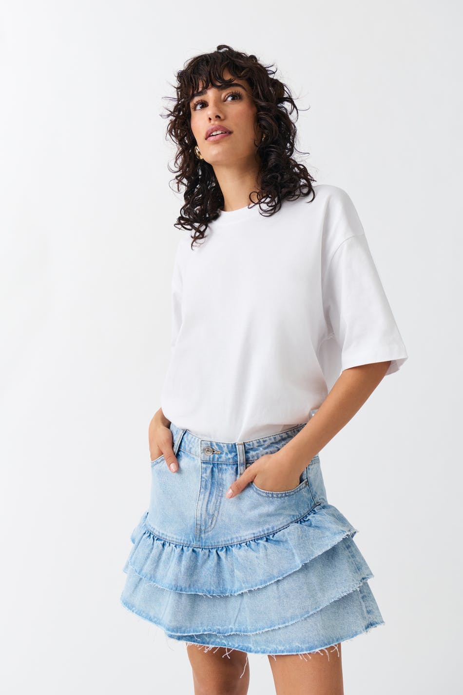 Frill denim skirt