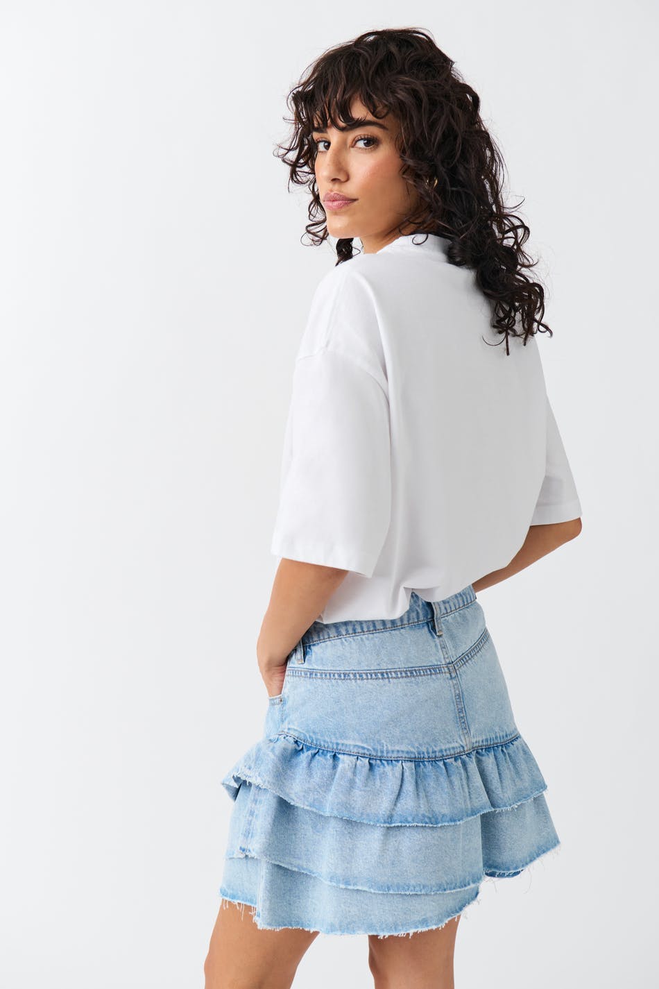 Frill denim skirt