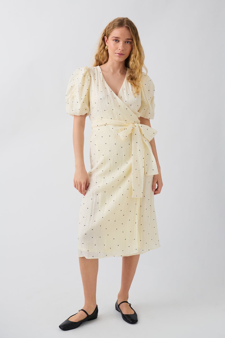 Midi wrap puff sleeve dress