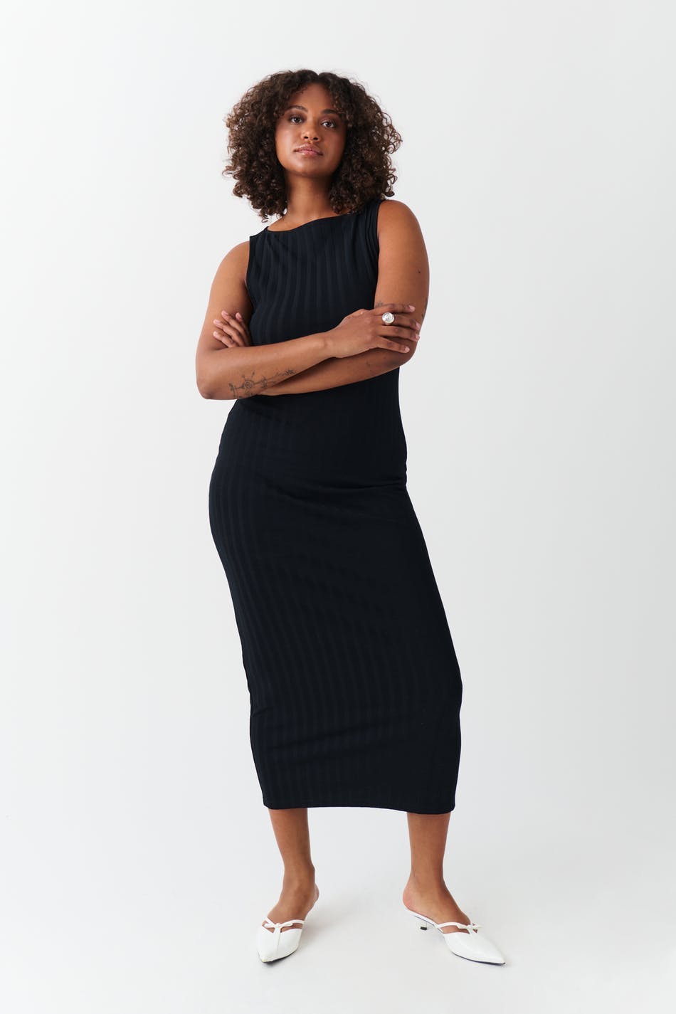 Boatneck rib dress
