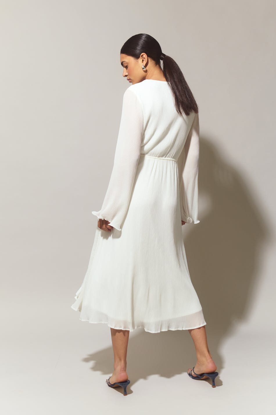 Pleated midi wrap dress