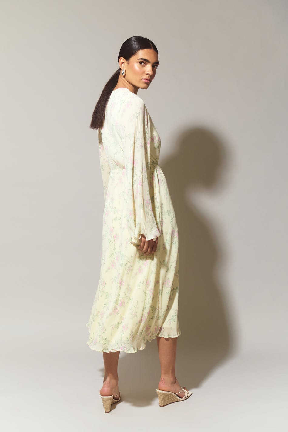 Pleated midi wrap dress