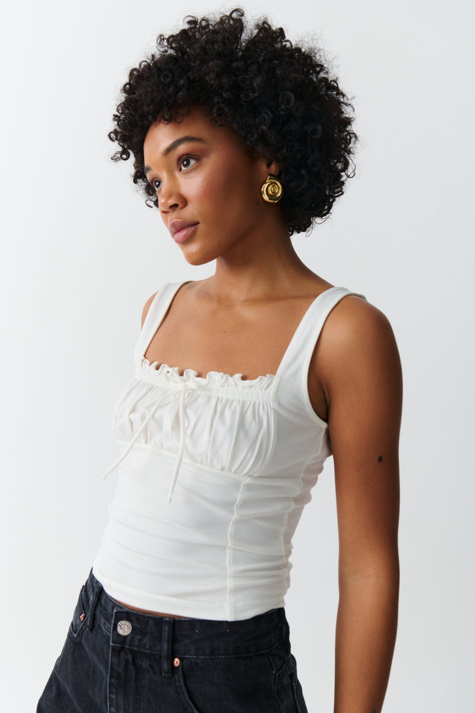 Gathered square neck singlet