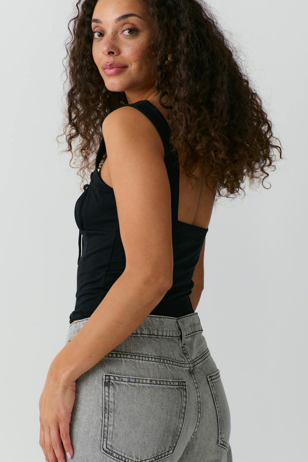Gathered square neck singlet
