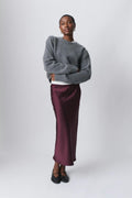 elastic satin midi skirt