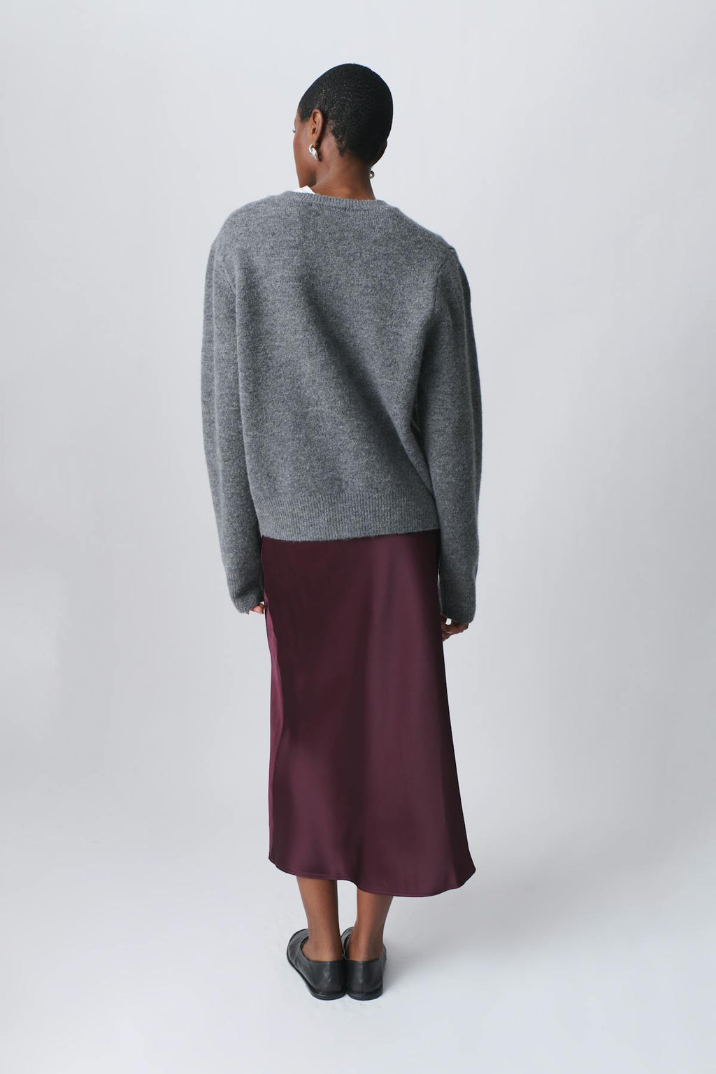 elastic satin midi skirt