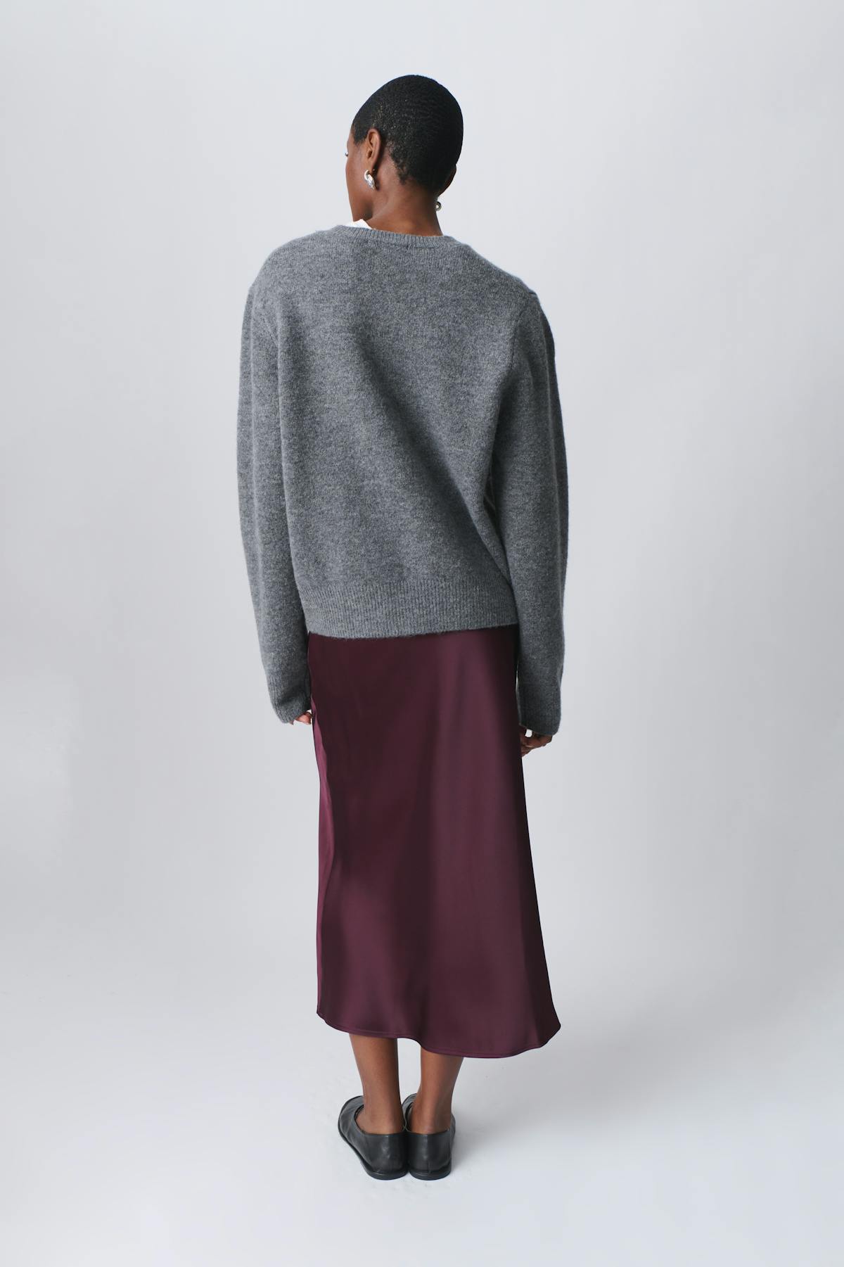 elastic satin midi skirt