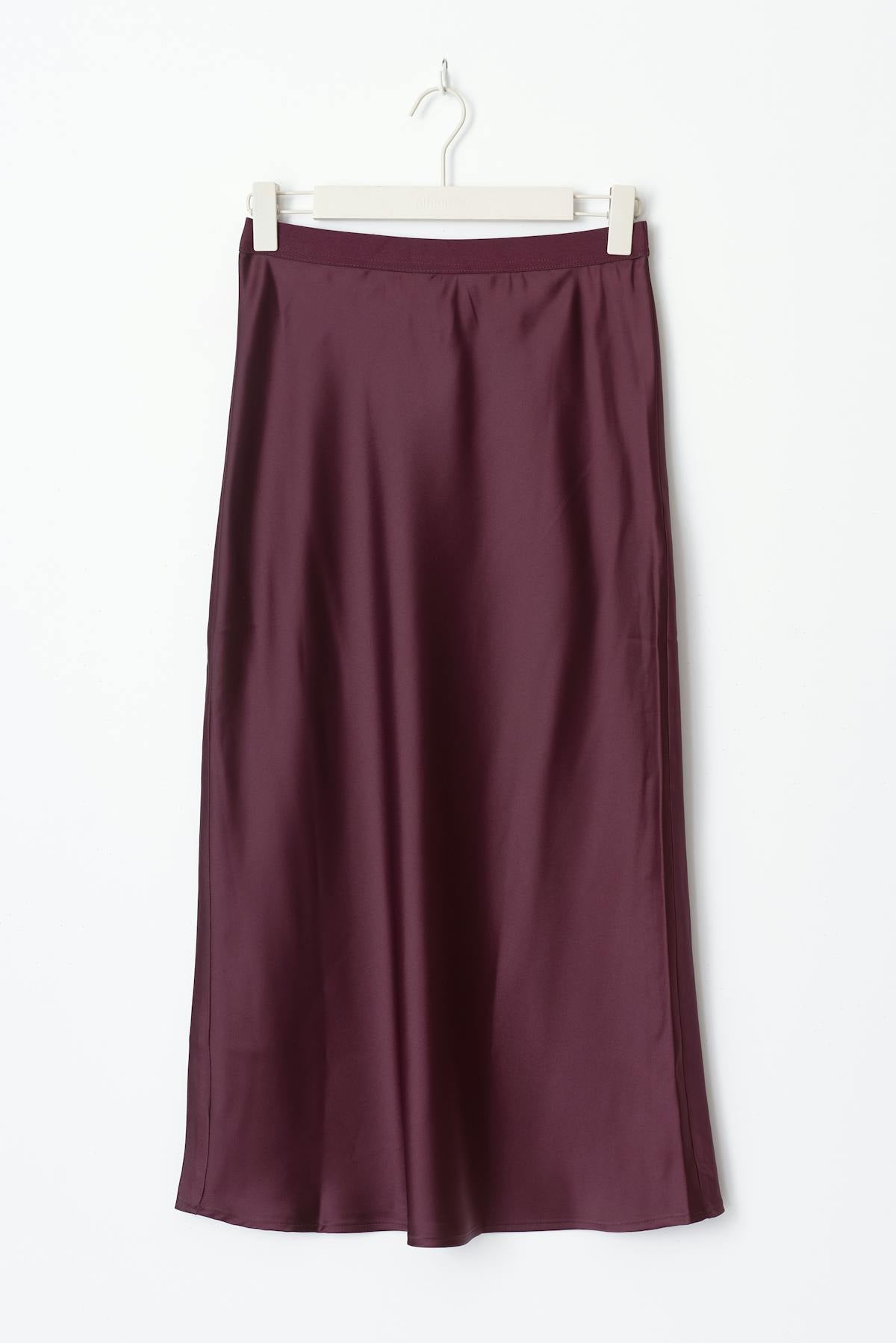 elastic satin midi skirt