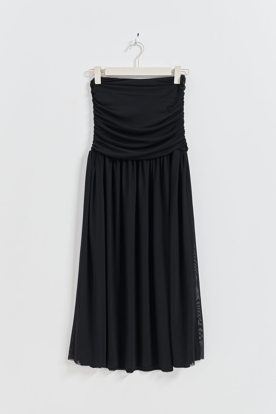Ruched mesh maxi skirt