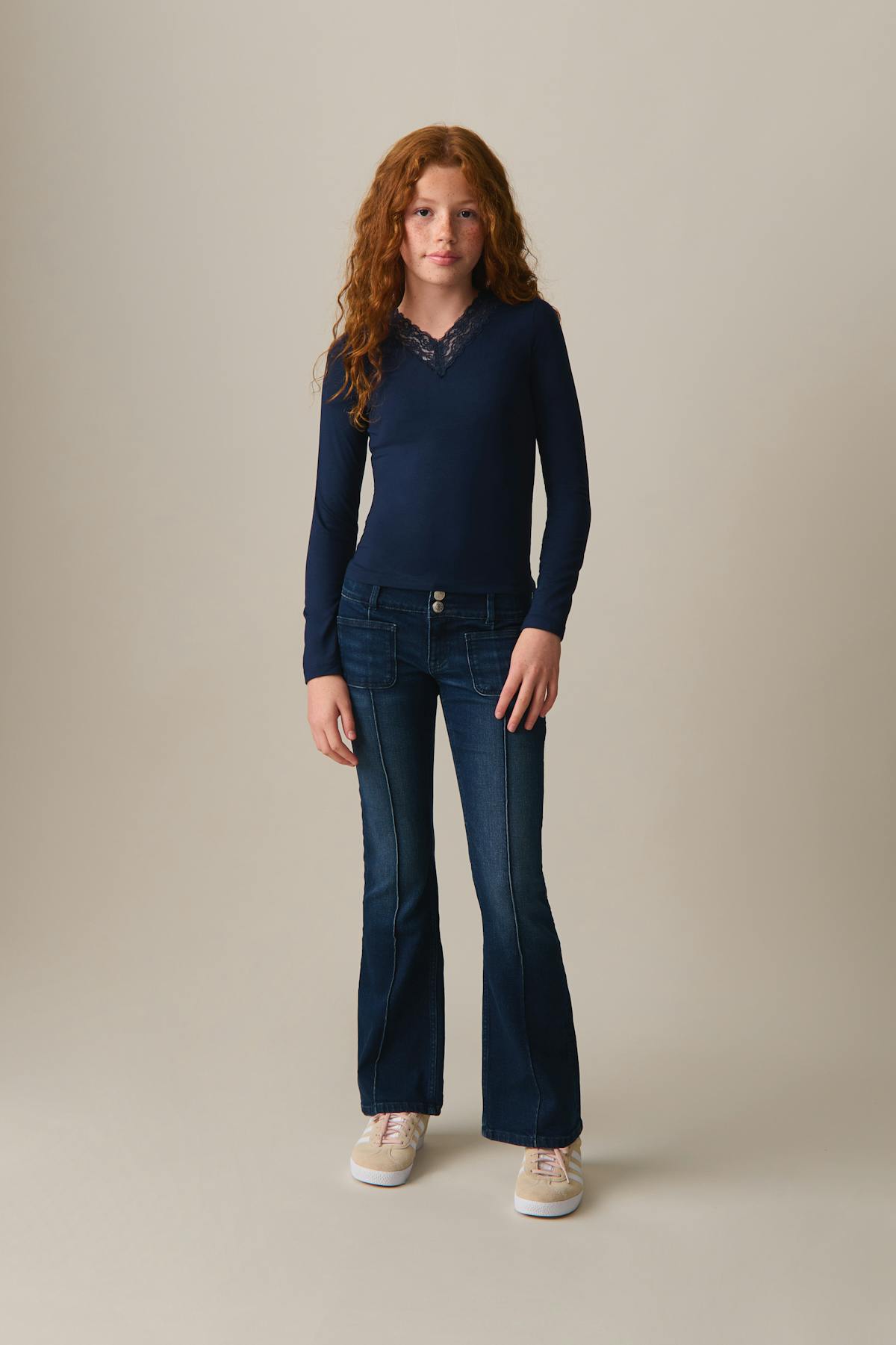 Pleated flare jeans