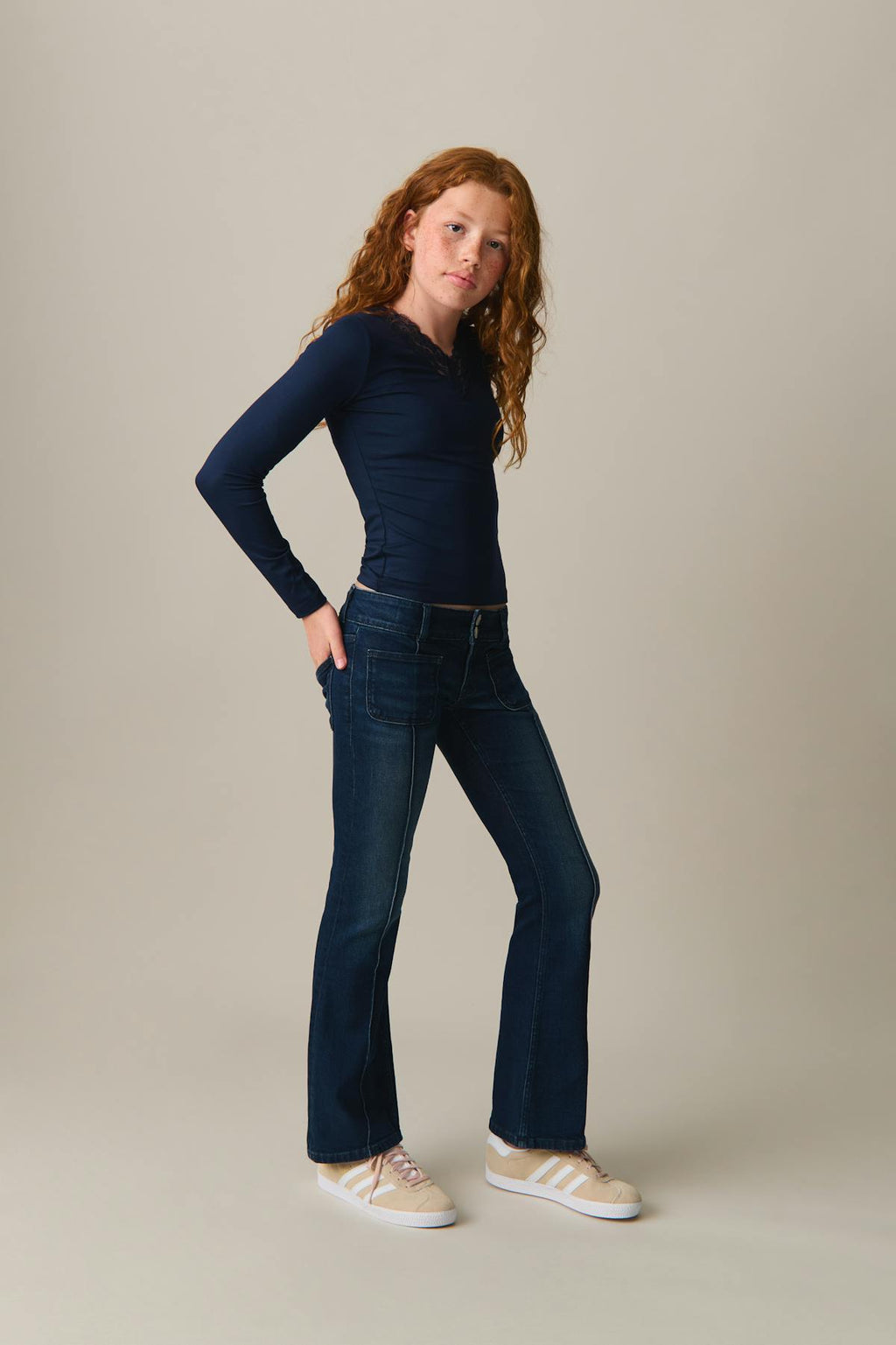 Pleated flare jeans