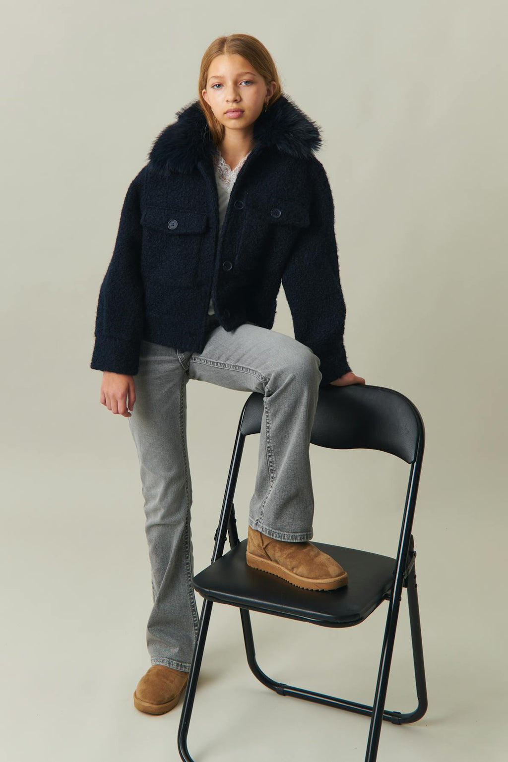 Y fur collar jacket