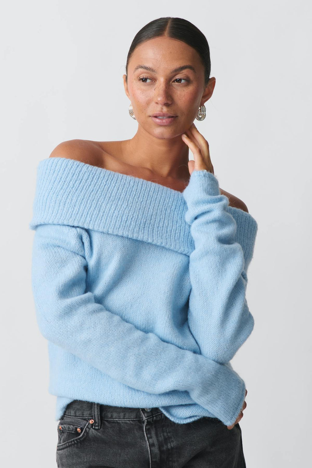 knitted off shoulder sweater