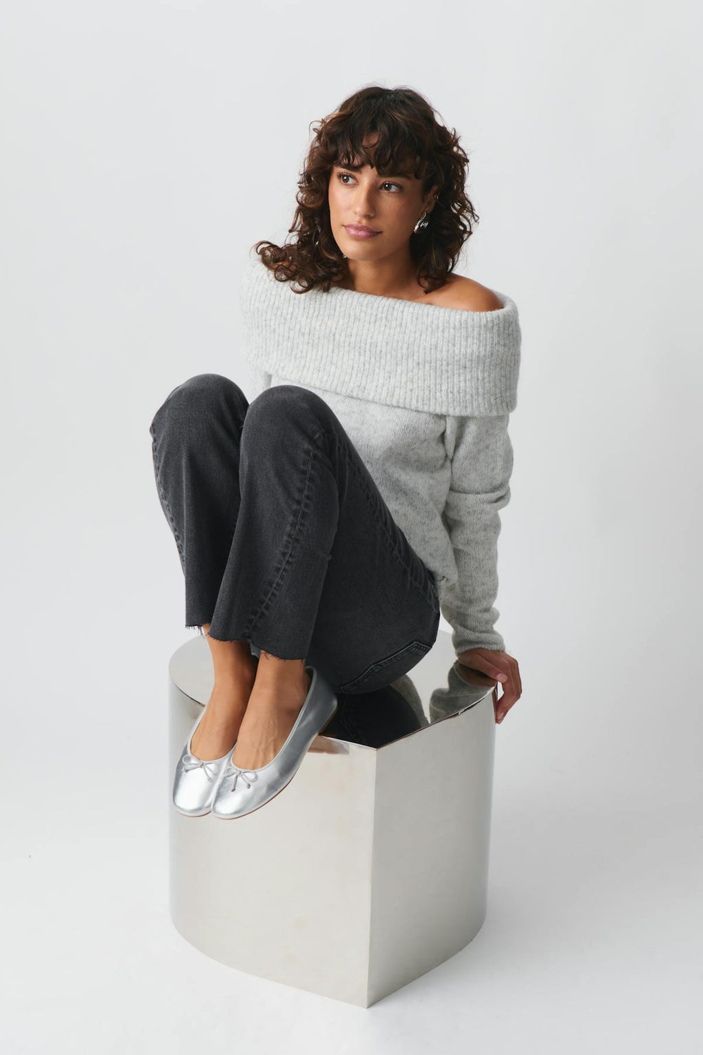 knitted off shoulder sweater