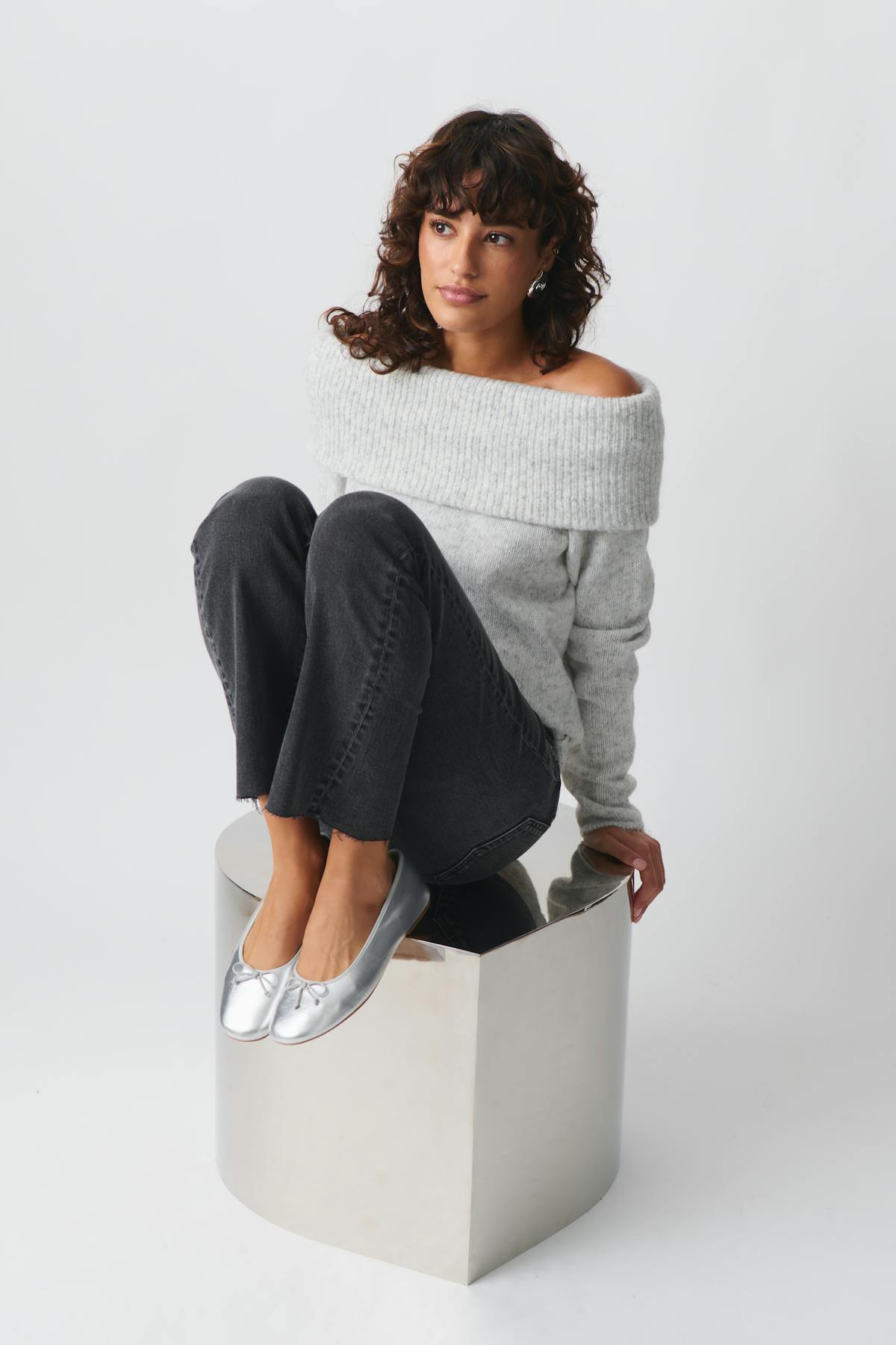 knitted off shoulder sweater