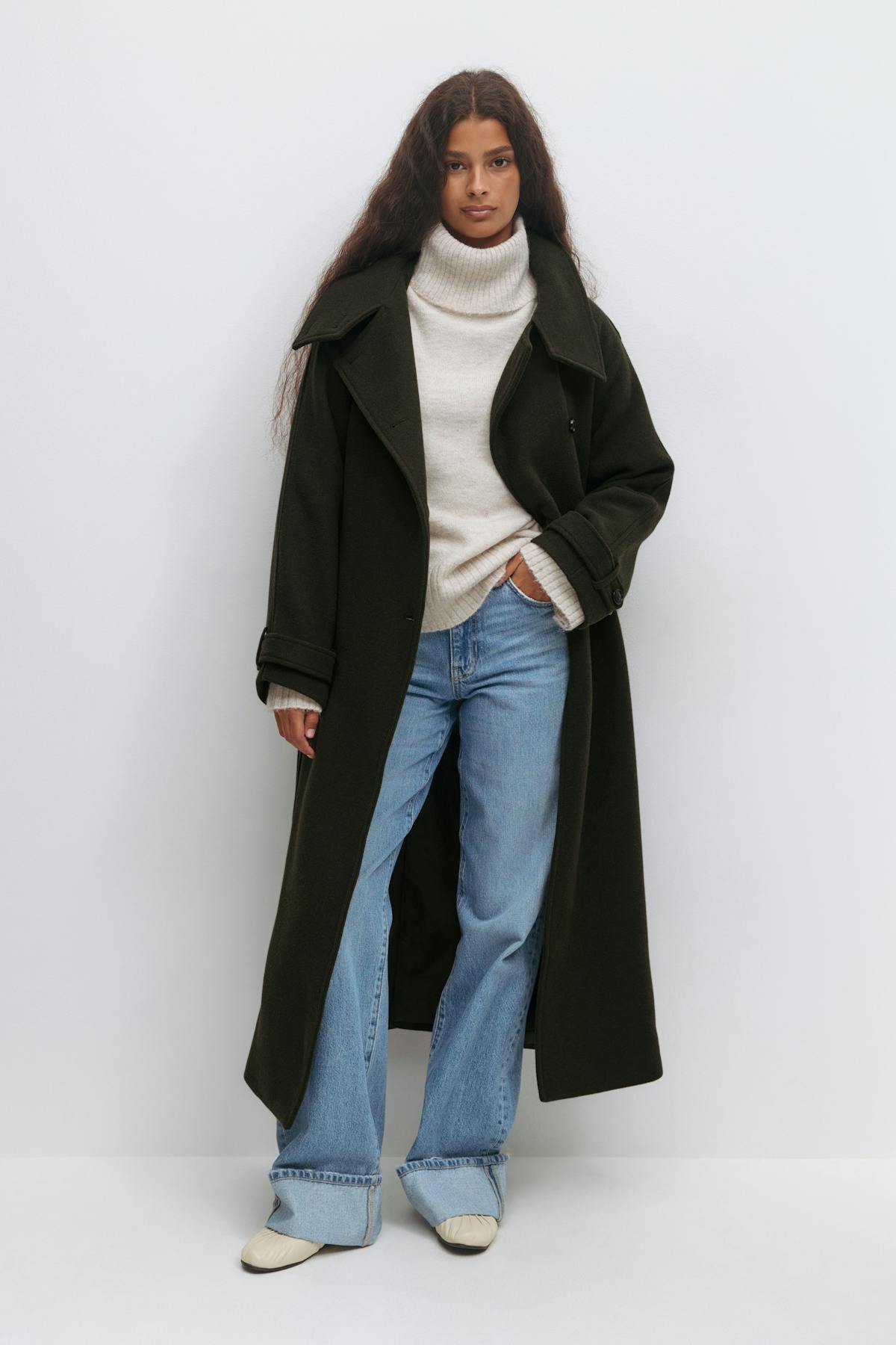 Belted wool blend coat