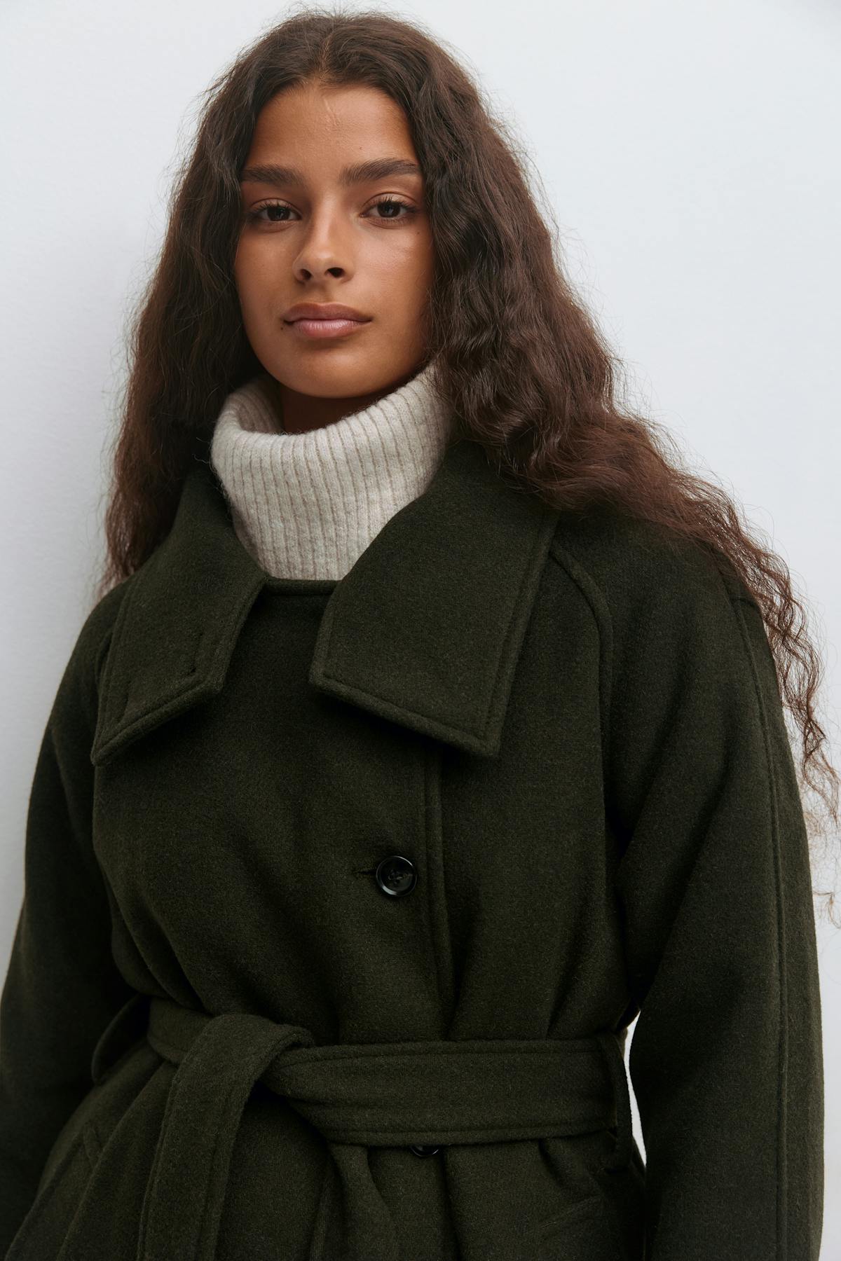Belted wool blend coat