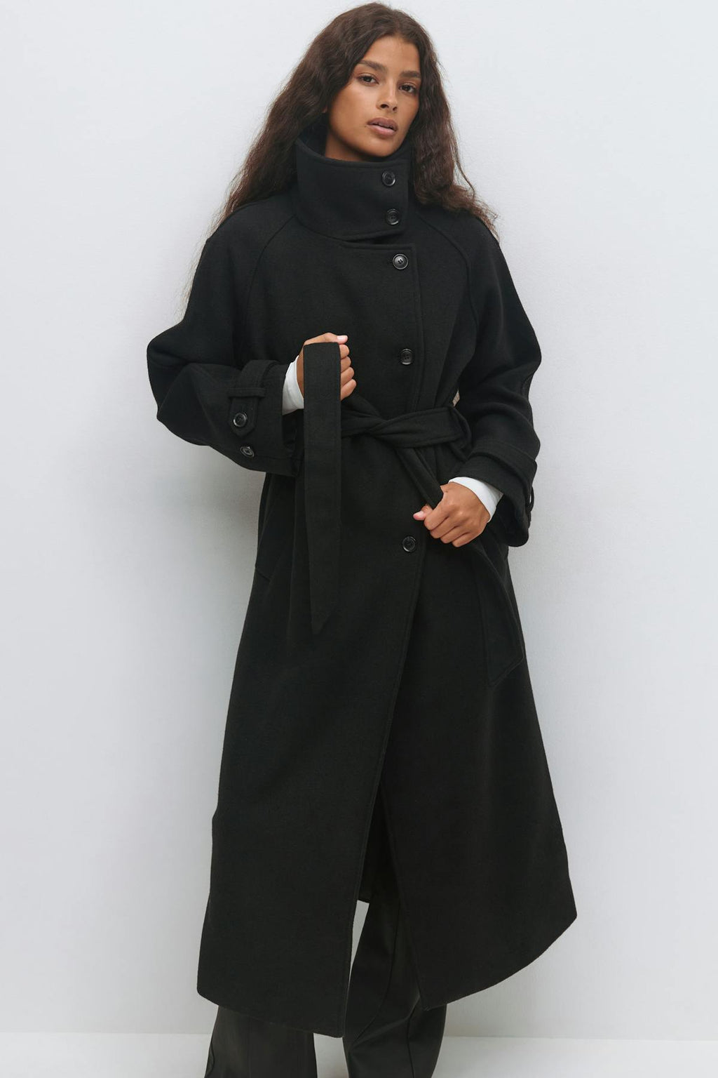 Belted wool blend coat