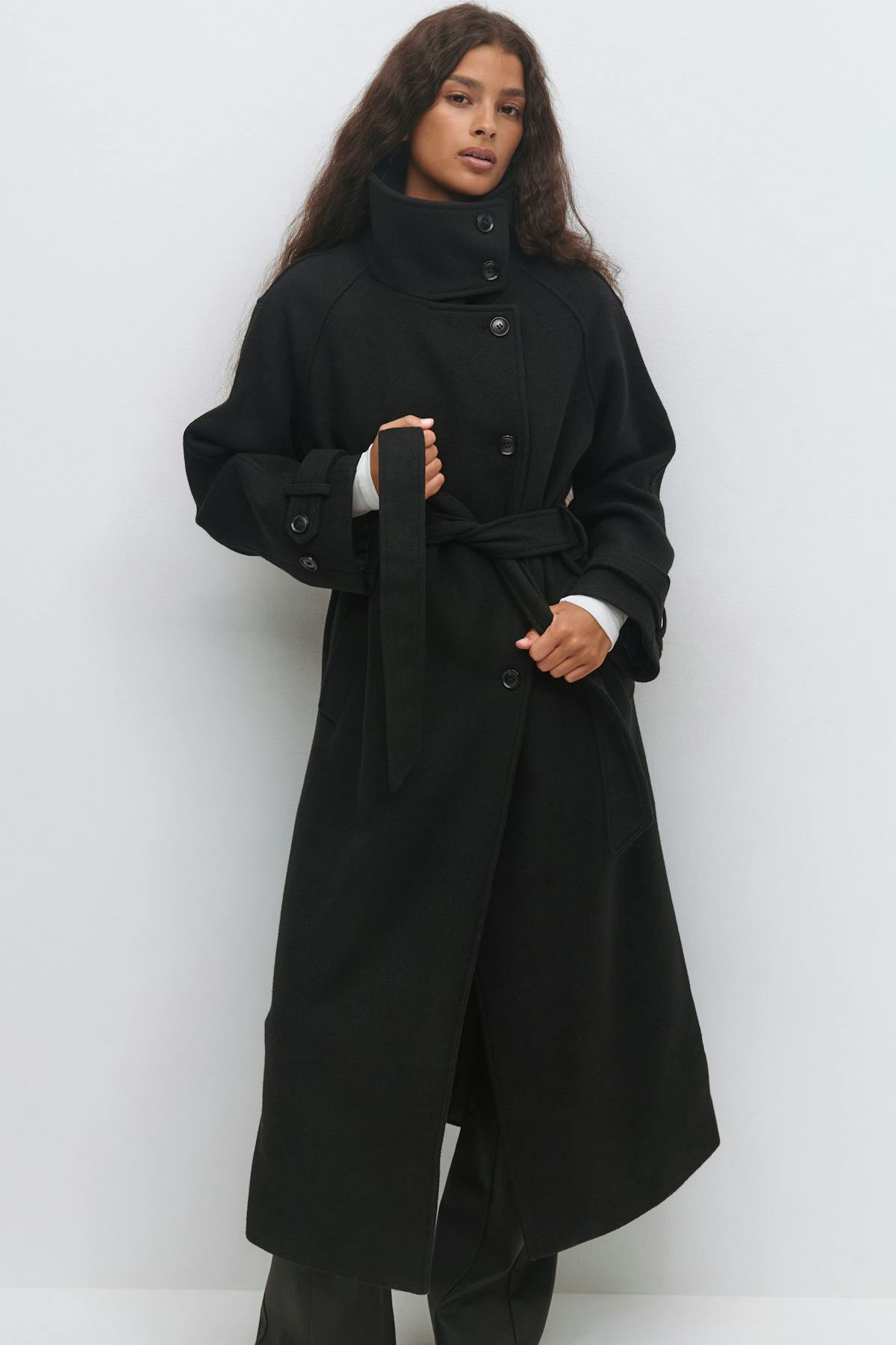 Belted wool blend coat