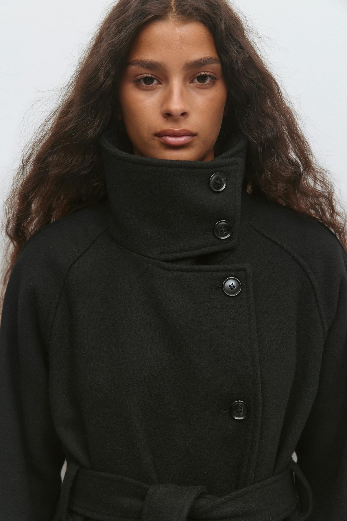 Belted wool blend coat