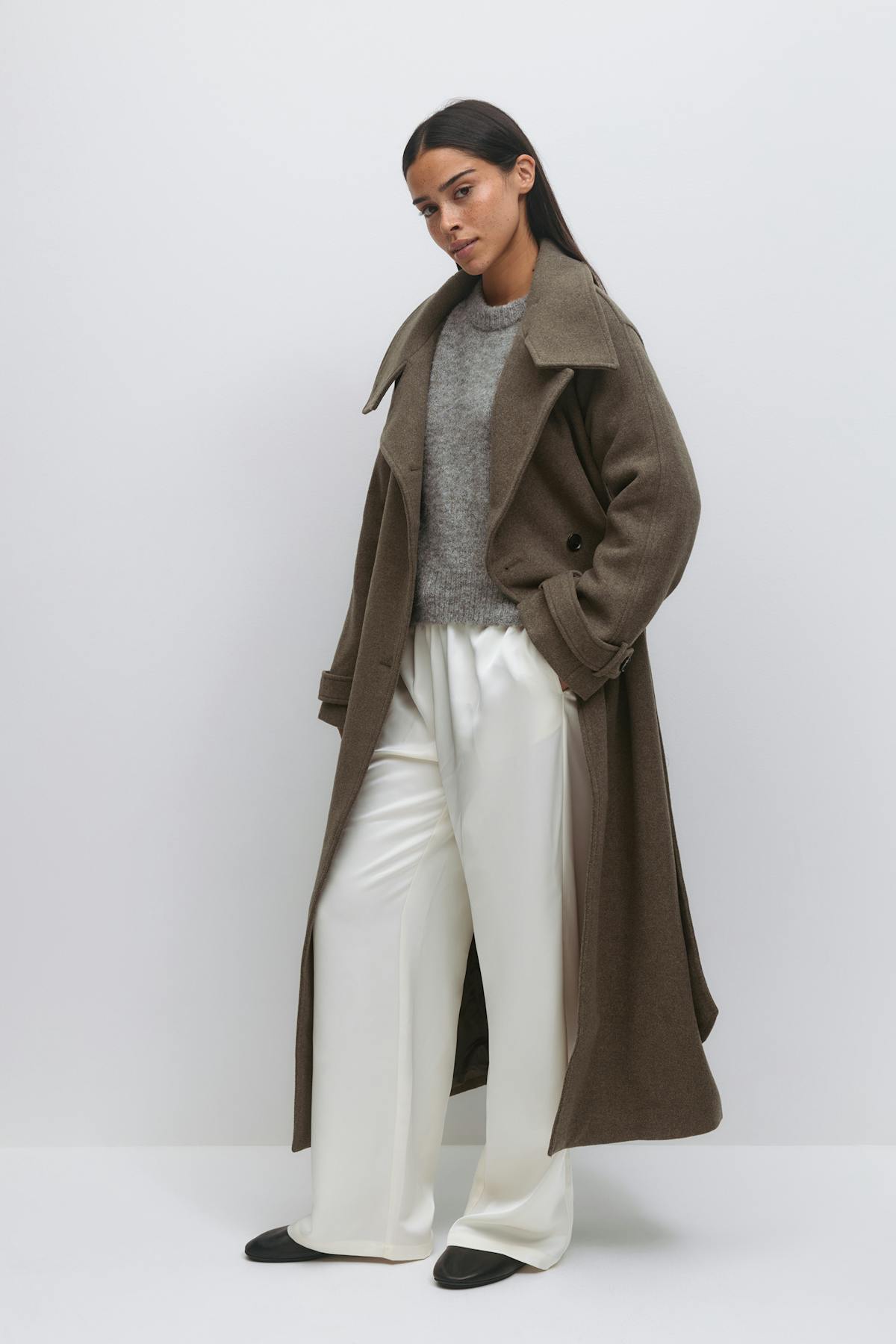 Belted wool blend coat
